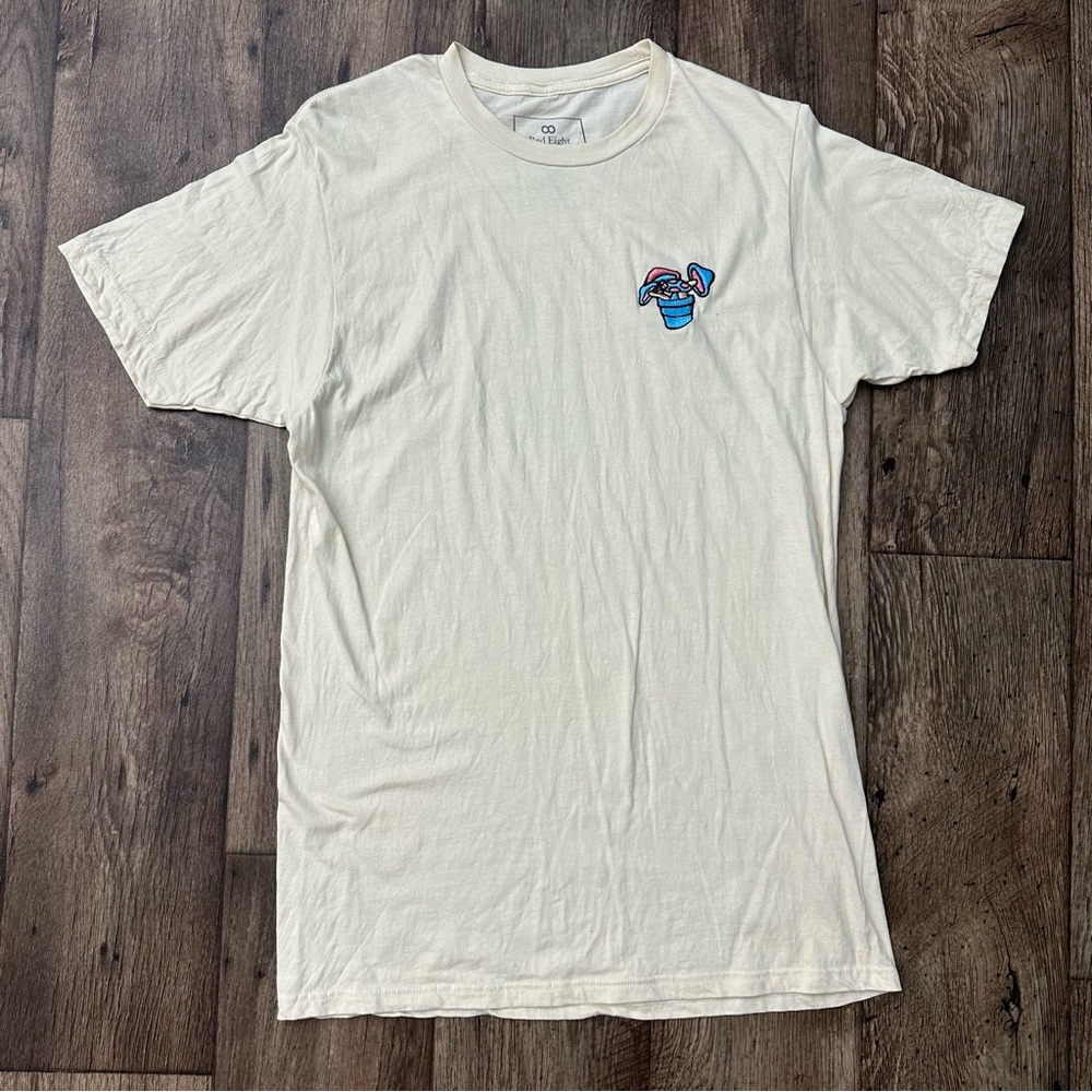 Red Eight Cotton Embroidered Mushrooms T-shirt Men’s Size M Beige